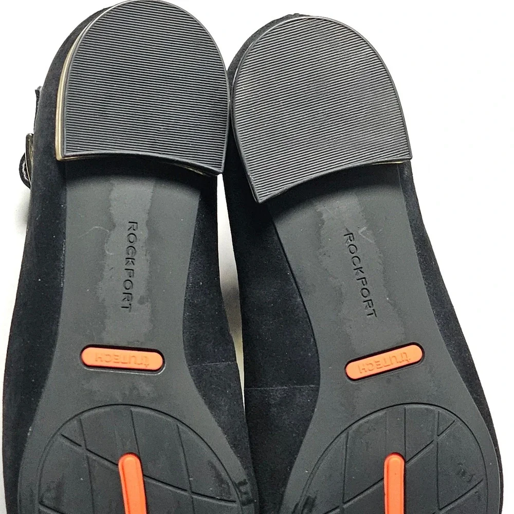 Rockport Adelyn Anklr Strap Ballet Flats Womens Black‎ Suede Pointed Toe Size 5M